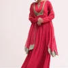 Pink Embroidered Chiffon Anarkali With Tissue Dupatta