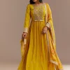 Mustard Yellow Chiffon Zardosi Anarkali Set