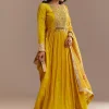 Mustard Yellow Chiffon Zardosi Anarkali Set