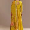 Mustard Yellow Chiffon Zardosi Anarkali Set