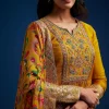 Yellow Chinon Embroidered Anarkali Set With Printed Dupatta