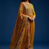 Yellow Chinon Embroidered Anarkali Set With Printed Dupatta
