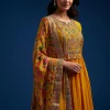Yellow Chinon Embroidered Anarkali Set With Printed Dupatta