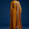 Yellow Chinon Embroidered Anarkali Set With Printed Dupatta
