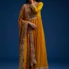 Yellow Chinon Embroidered Anarkali Set With Printed Dupatta
