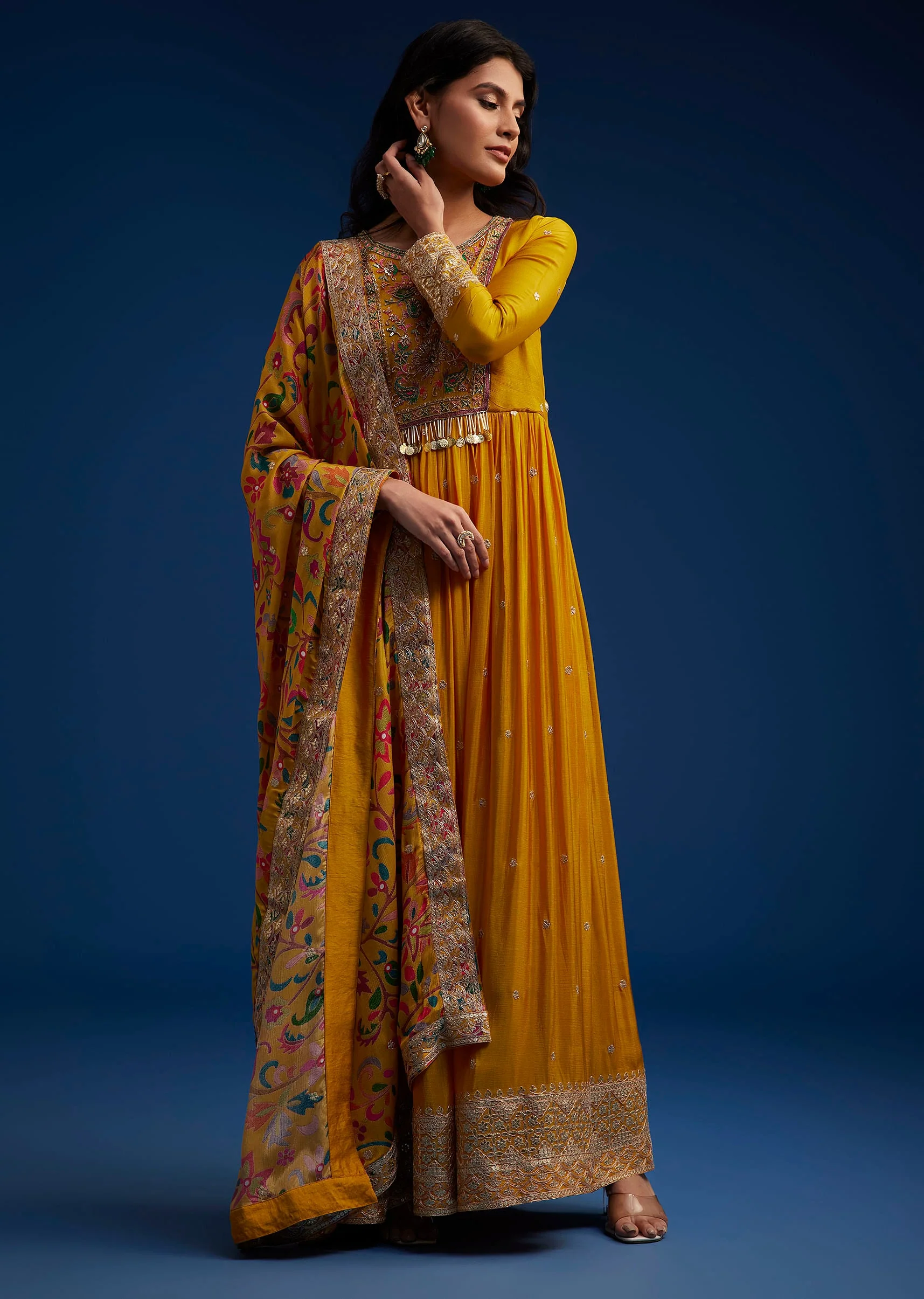 20401-us-0-us-0-variation-1.webp Yellow Chinon Embroidered Anarkali Set With Printed Dupatta