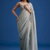 Grey Sequins Saree With Scalloped Embroidered Border