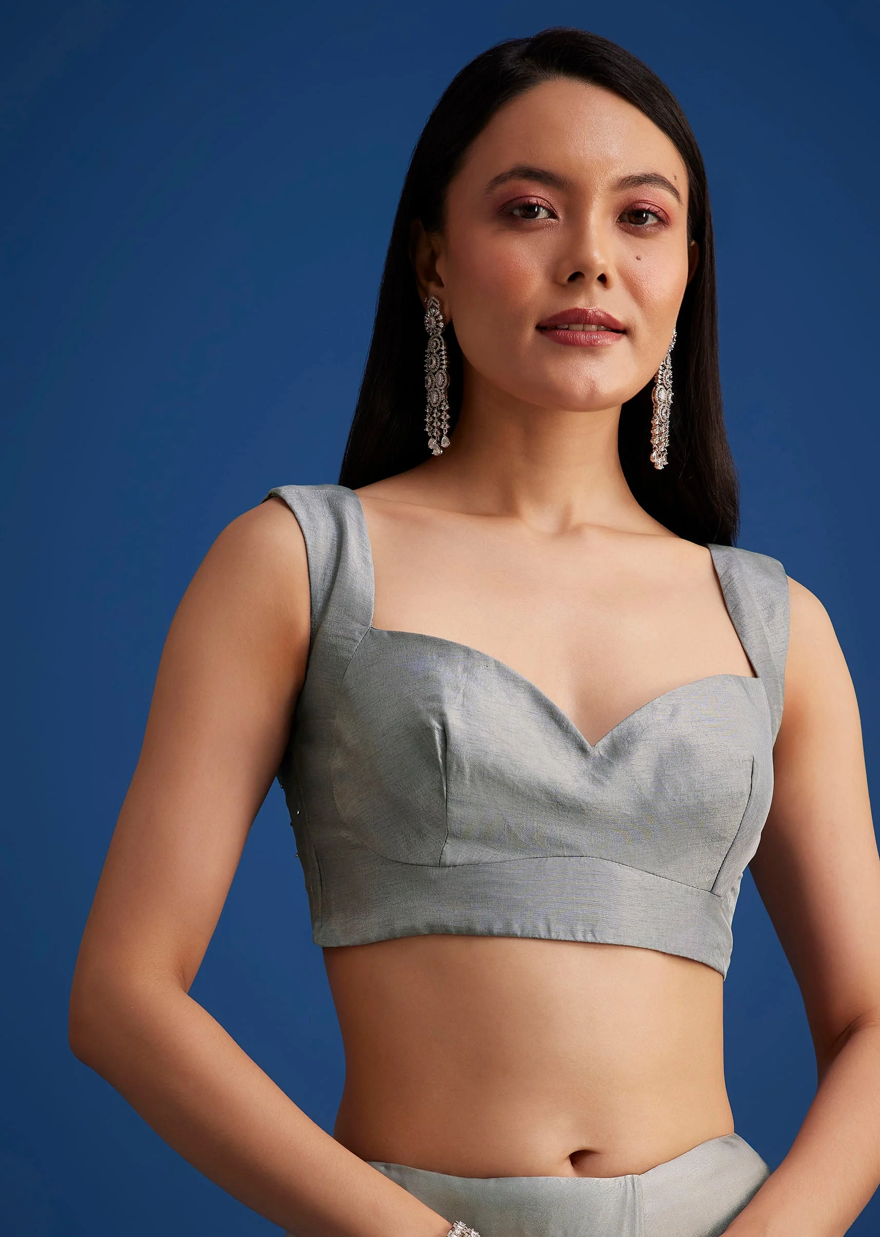 Grey Sequins Saree With Scalloped Embroidered Border