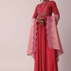 Red Embroidered Anarkali With Tissue Dupatta