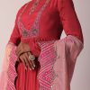 Red Embroidered Anarkali With Tissue Dupatta