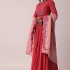 Red Embroidered Anarkali With Tissue Dupatta