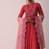 Red Embroidered Anarkali With Tissue Dupatta