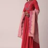 Red Embroidered Anarkali With Tissue Dupatta