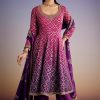 Pink And Purple Ombre Bandhani Anarkali Suit With Zardosi Neckline