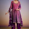Pink And Purple Ombre Bandhani Anarkali Suit With Zardosi Neckline