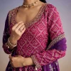 Pink And Purple Ombre Bandhani Anarkali Suit With Zardosi Neckline
