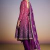 Pink And Purple Ombre Bandhani Anarkali Suit With Zardosi Neckline