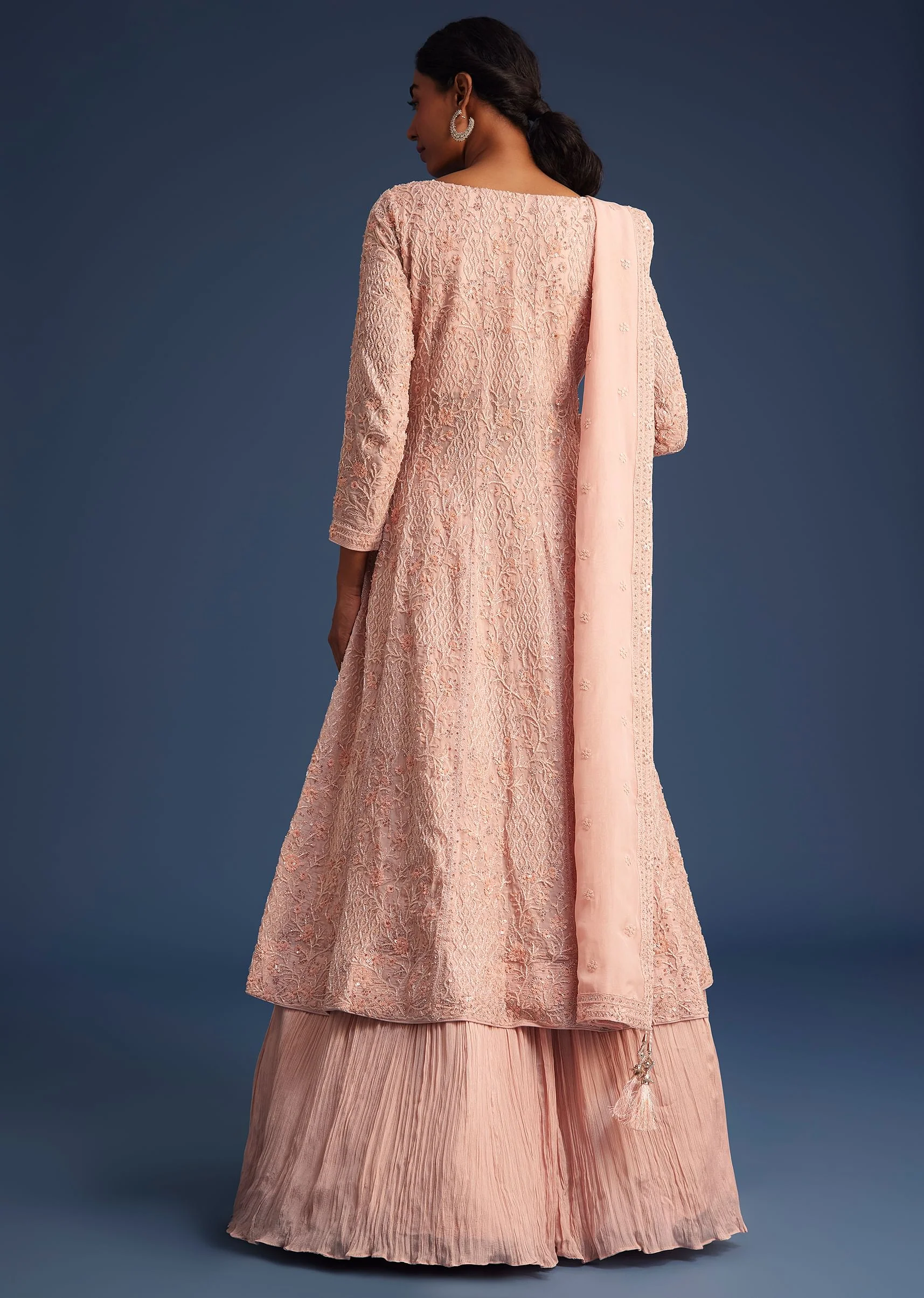 20456-peach-pink-organza-kurta-set-with-chinon-skirt-5.webp Peach Pink Organza Kurta Set With Chinon Skirt