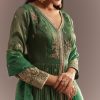 Green Tissue Embroidered Anarkali Pant With Organza Dupatta