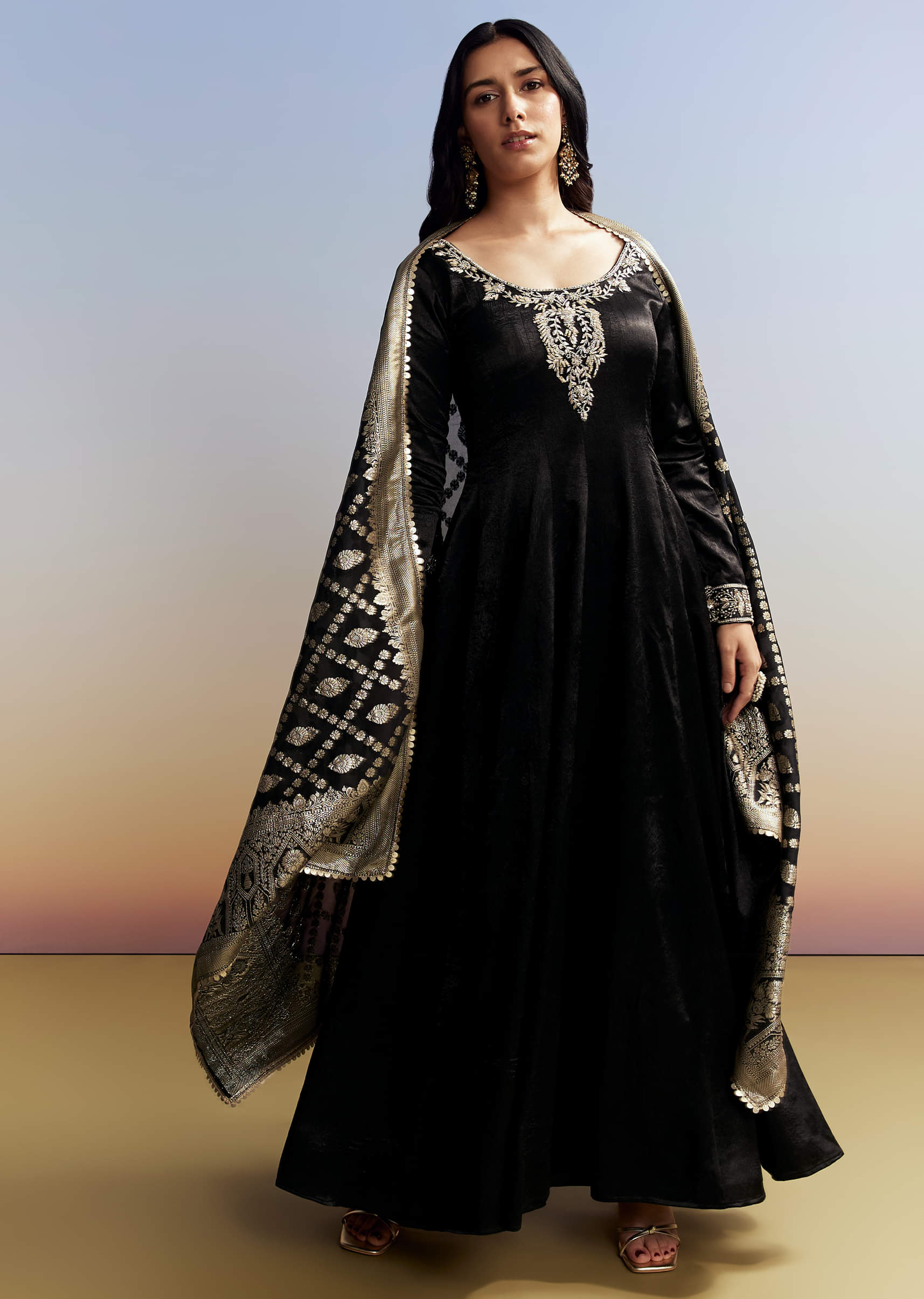 20480-black-embroidered-crush-satin-anarkali-set-1.jpg Black Embroidered Crush Satin Anarkali Set