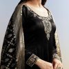 Black Embroidered Crush Satin Anarkali Set
