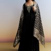 Black Embroidered Crush Satin Anarkali Set