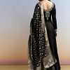 Black Embroidered Crush Satin Anarkali Set