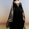Black Embroidered Crush Satin Anarkali Set