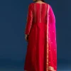 Red Chanderi Angrakha Style Kurta With Zardosi Butti Dupatta