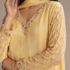 Light Yellow Chinon Anarkali Suit With Cutdana And Sequins Work