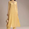 Light Yellow Chinon Anarkali Suit With Cutdana And Sequins Work