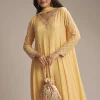 Light Yellow Chinon Anarkali Suit With Cutdana And Sequins Work