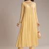 Light Yellow Chinon Anarkali Suit With Cutdana And Sequins Work