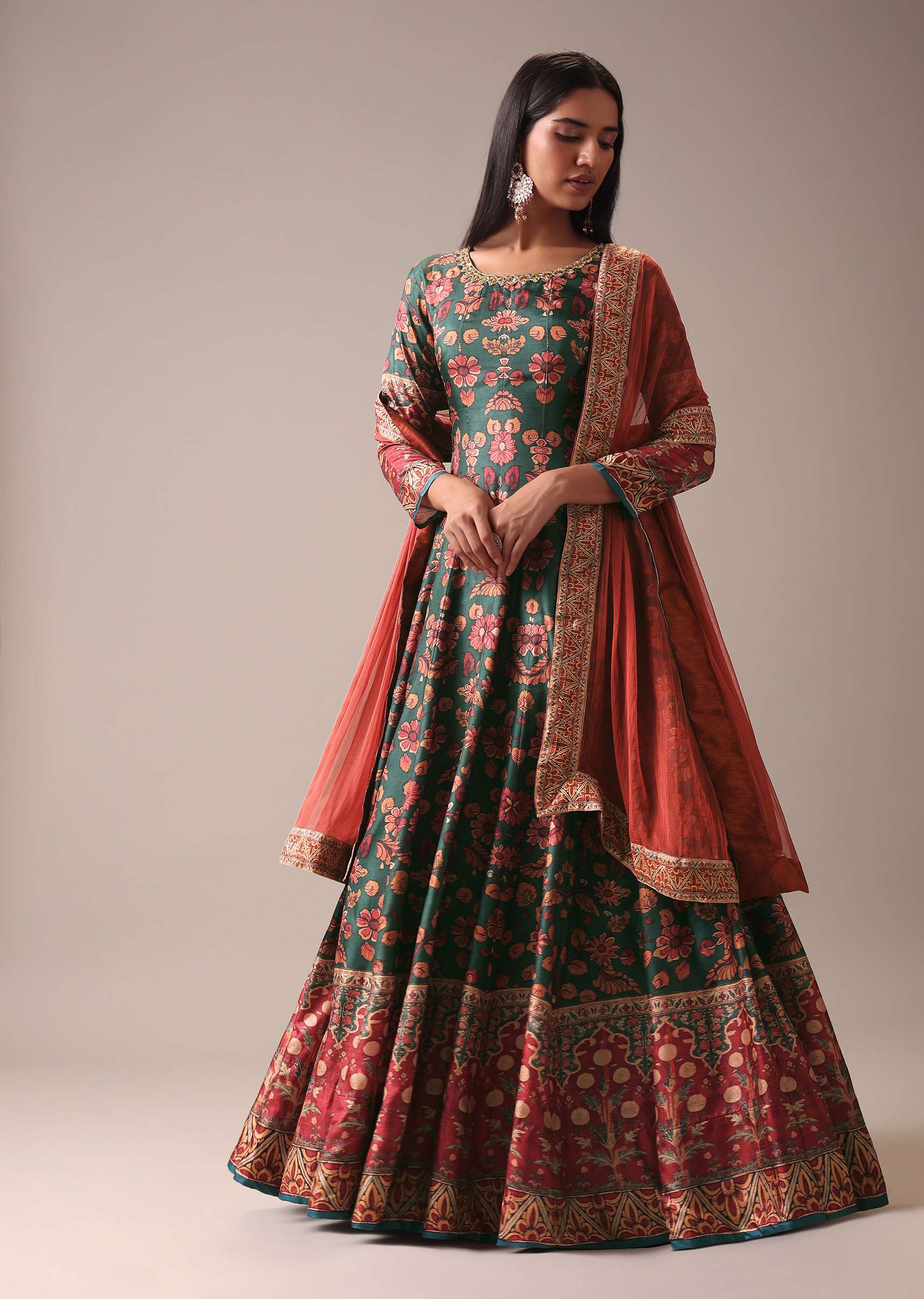 20513-green-floral-printed-anarkali-suit-set-in-silk-1.jpg Green Floral Printed Anarkali Suit Set In Silk