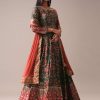 Green Floral Printed Anarkali Suit Set In Silk