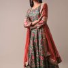 Green Floral Printed Anarkali Suit Set In Silk