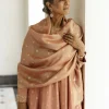 Dusty peach embroidered anarkali paired with pant and dupatta