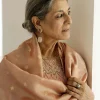 Dusty peach embroidered anarkali paired with pant and dupatta