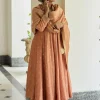 Dusty peach embroidered anarkali paired with pant and dupatta