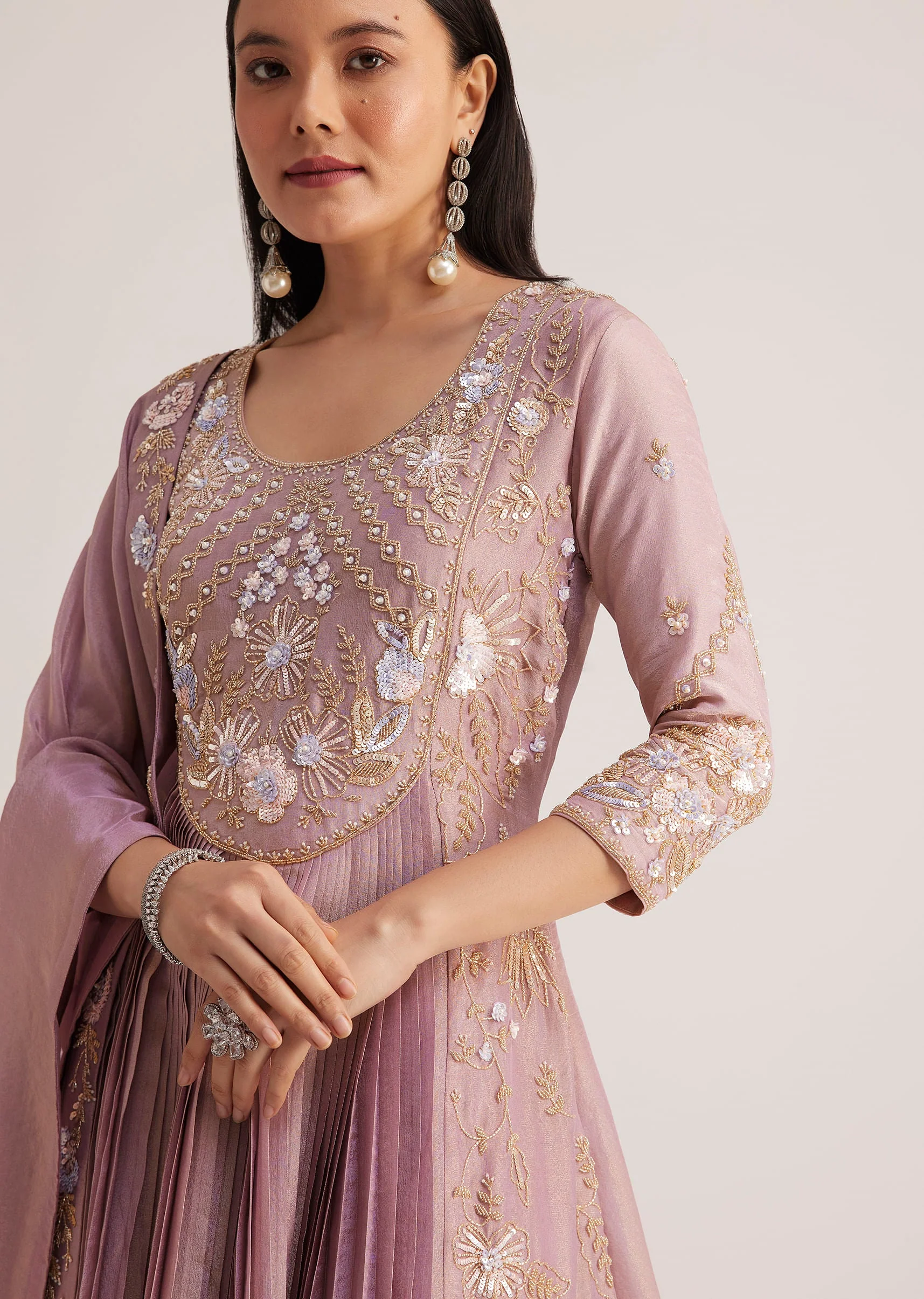 Lavender Embroidered Anarkali With Dupatta