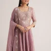 Lavender Embroidered Anarkali With Dupatta