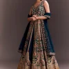 Teal Blue Floral Embroidered Anarkali With Net Dupatta