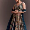 Teal Blue Floral Embroidered Anarkali With Net Dupatta