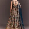 Teal Blue Floral Embroidered Anarkali With Net Dupatta