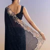 Midnight Blue Half And Half Saree With Floral Sequin Embroidery