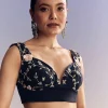 Midnight Blue Half And Half Saree With Floral Sequin Embroidery