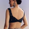 Midnight Blue Half And Half Saree With Floral Sequin Embroidery
