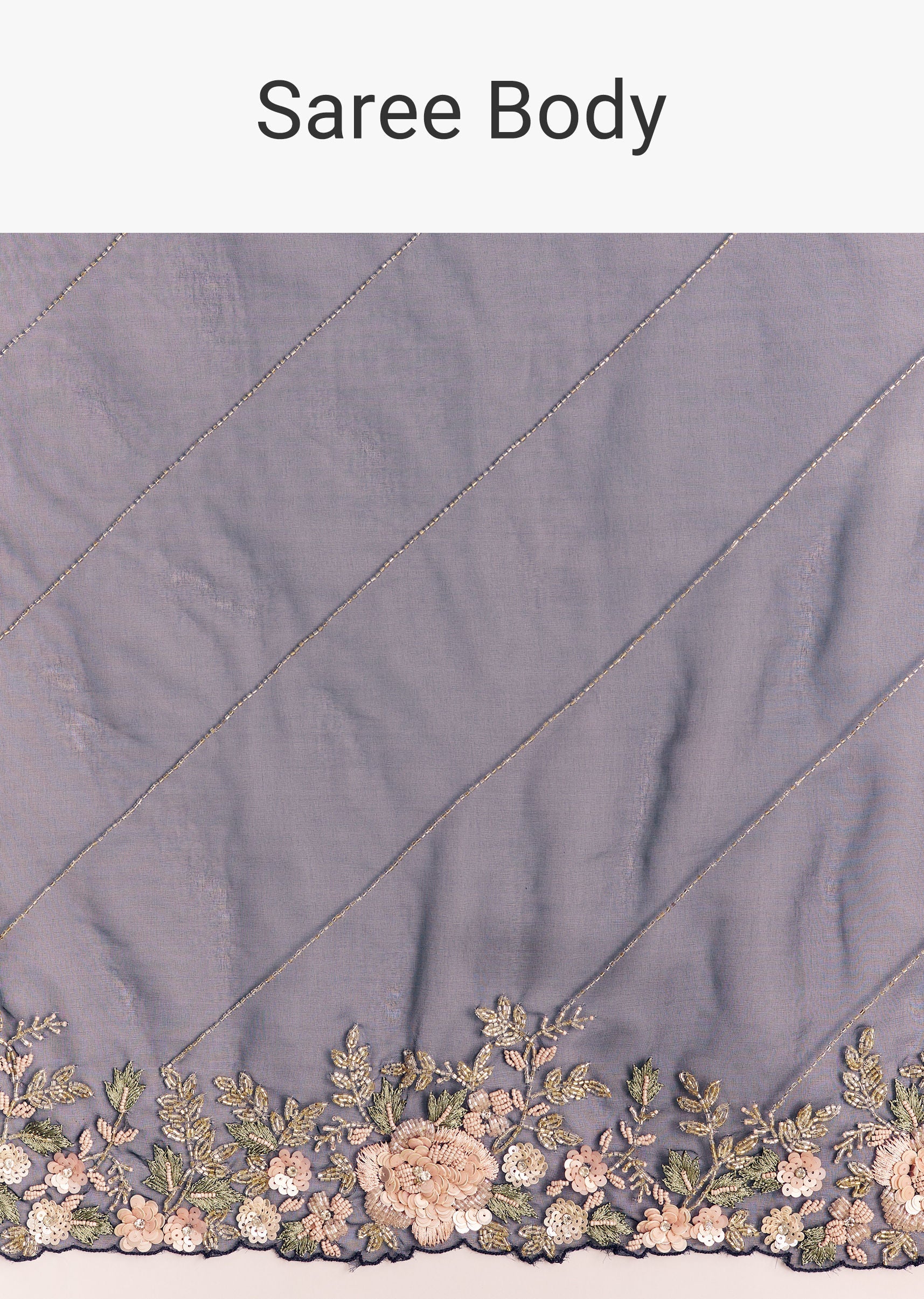 Midnight Blue Half And Half Saree With Floral Sequin Embroidery