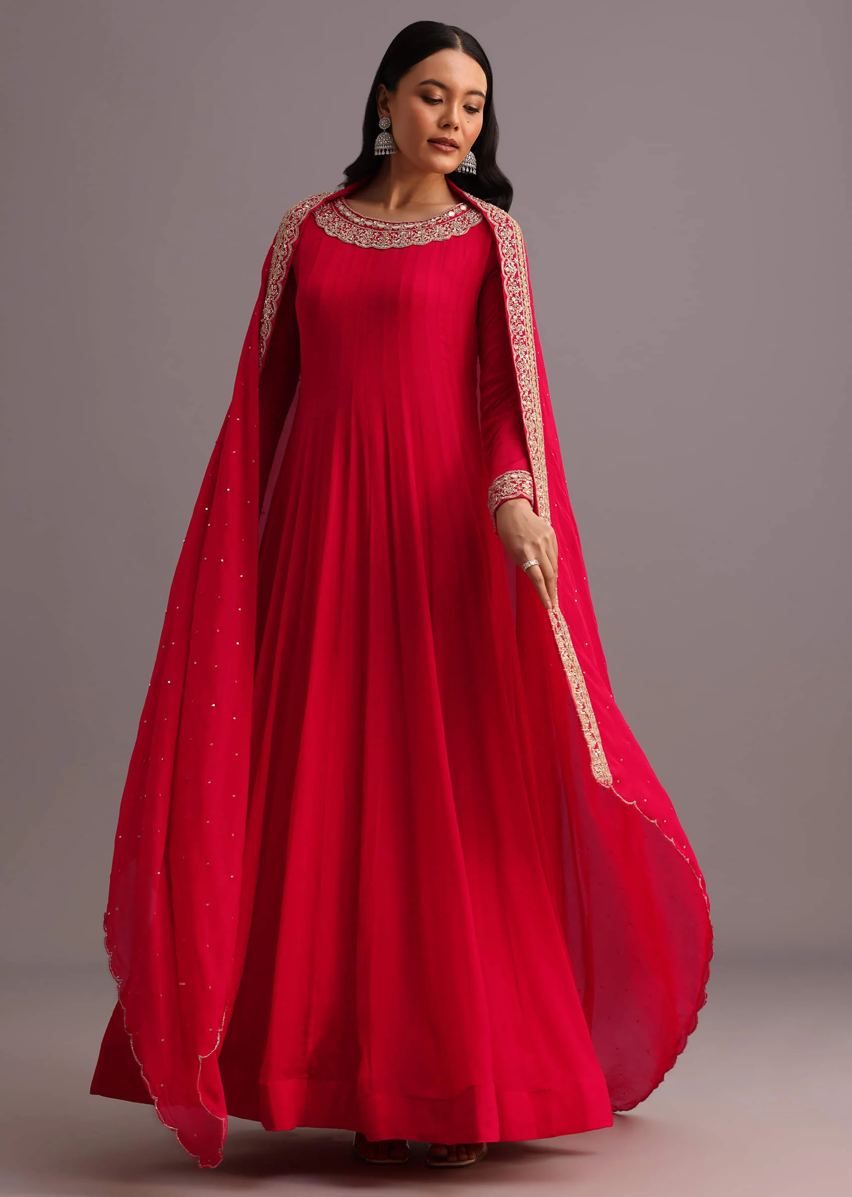 Pink Embroidered Anarkali Suit With Dupatta