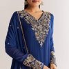 Navy Blue Chinon Anarkali Set With Cutdana Moti And Gotta Lace Dupatta